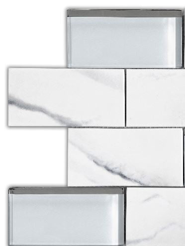 Modern 3X6 White Offset Subway Glossy Recycled Glass Mosaic Tile B2C-LAMOWH1212MOF - B2C TILE OUTLET