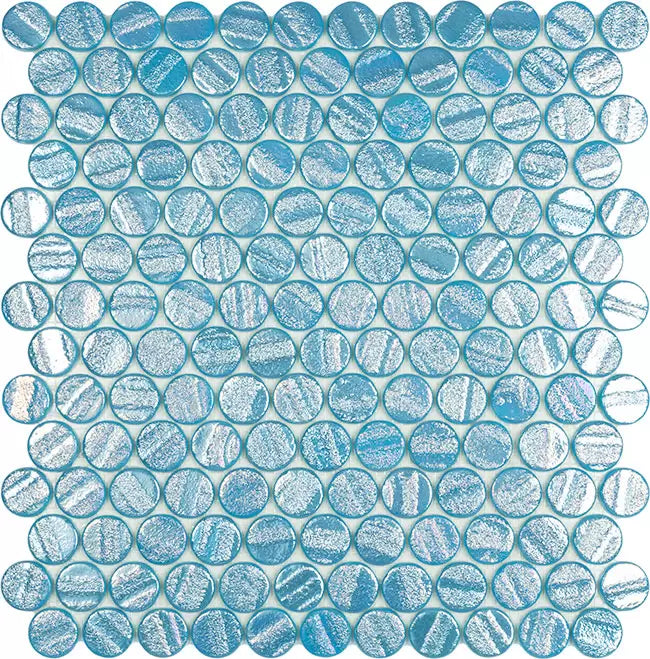 MODERN C25 AQUA LIGHT BLUE CIRCLE GLOSSY GLASS - MOSAIC TILE