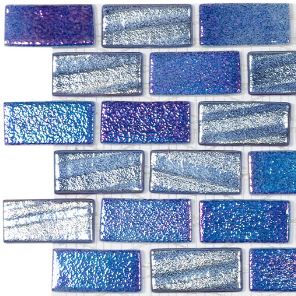 MODERN FUSION DKBL 1X2 STAGGERED AQUA NAVY BLUE GLOSSY GLASS - 555 MOSAIC TILE