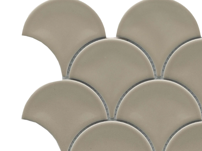 Classic 3X4 Gray Brown Fan/Fish Scale Glossy Porcelain Mosaic Tile B2C-REWATA1011MFN - B2C TILE OUTLET