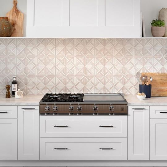 MODERN 9X9 CREAM CROSS PATTERN POLISHED MARBLE MOSAIC TILE ALLUCR0909MCA