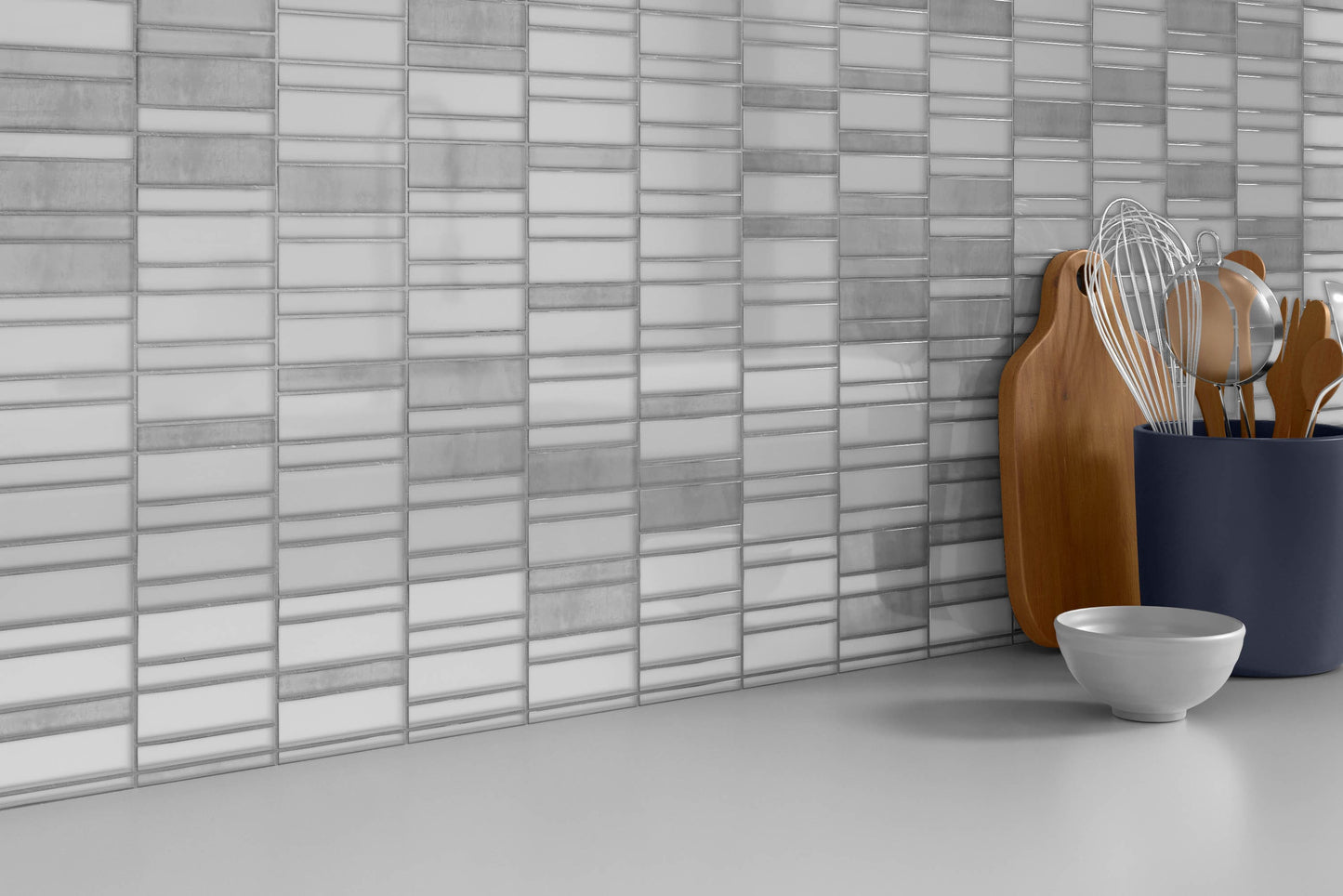 Modern White Gray Linear Stacked Glass Mosaic Tile B2C-LAVIWH1212MO - B2C TILE OUTLET