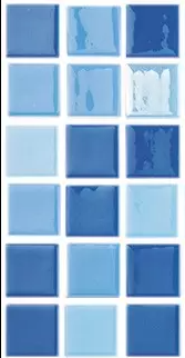 MODERN 1X1 SQUARES BLUE FIRE MIX GLOSSY GLASS GLOW IN THE DARK MOSAIC TILE