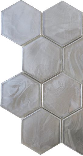 Modern 3" Silver Hexagon Glossy Glass Mosaic Tile B2C-SPLASI1113MH3 - B2C TILE OUTLET