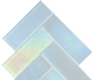 Modern 2X4 Aqua Blue Herringbone Iridescent Glass Mosaic Tile B2C-IRISAU1011MO - B2C TILE OUTLET