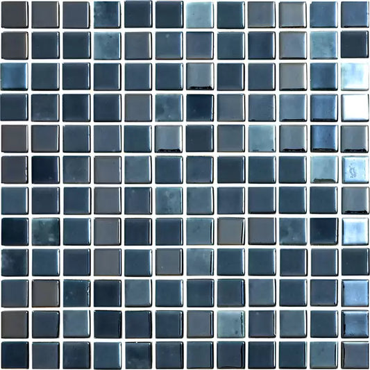 MODERN 1X1 SQUARES 093358M LUX BLACK IRISDECENT GLOSSY GLASS- 358 MOSAIC TILE