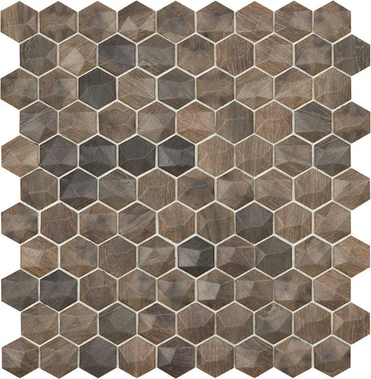 MODERN H35 H3 ROYAL DARK WOOD 4701 HEX 3-D MATTE GLASS - MOSAIC TILE