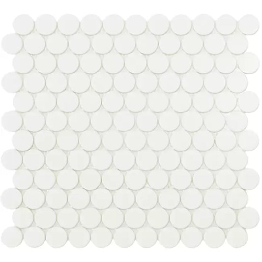 MODERN C25 6106 MATT WHITE CIRCLE GLOSSY GLASS - MOSAIC TILE