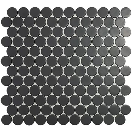 MODERN C25 6108 MATT BLACK CIRCLE GLOSSY GLASS - MOSAIC TILE