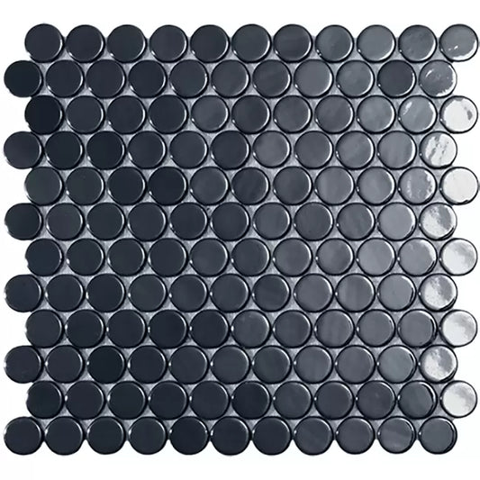 MODERN C25 6005 BR BLACK CIRCLE GLOSSY GLASS - MOSAIC TILE