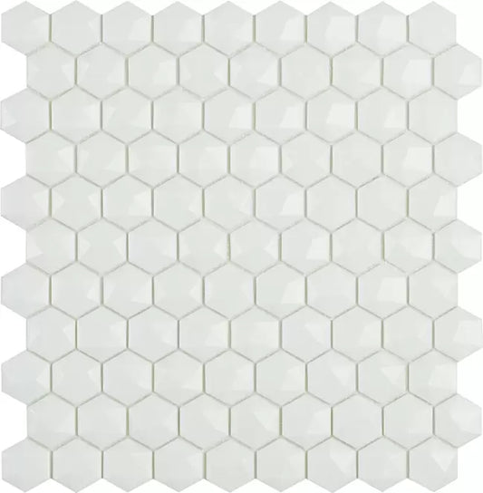 MODERN 1X1 H35910MD MATT WHITE 910 3D HEX MATTE GLASS - MOSAIC TILE