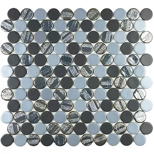 MODERN C25 AQUA BLACK BLEND CIRCLE GLOSSY GLASS - MOSAIC TILE