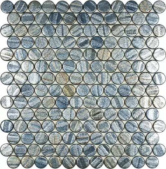 MODERN C25 AQUA BLACK CIRCLE GLOSSY GLASS - MOSAIC TILE