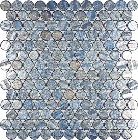 MODERN C25 AQUA DARK BLUE CIRCLE GLOSSY GLASS - MOSAIC TILE