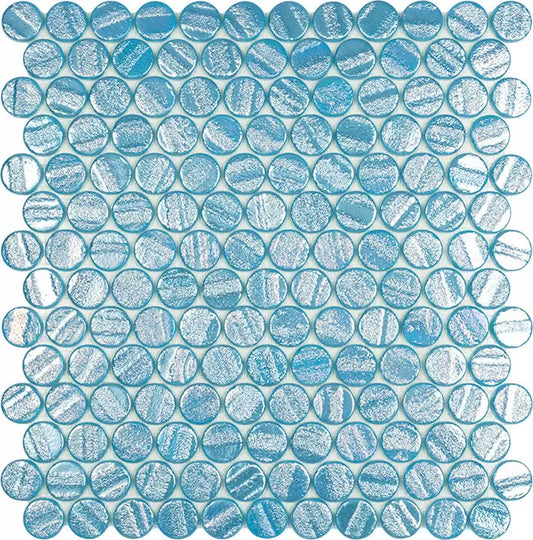 MODERN C25 AQUA LIGHT BLUE CIRCLE GLOSSY GLASS - MOSAIC TILE