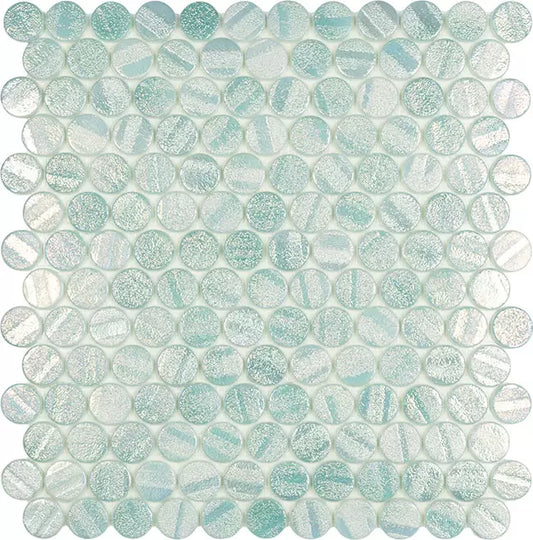 MODERN C25 AQUA LIGHT GREEN CIRCLE GLOSSY GLASS - MOSAIC TILE