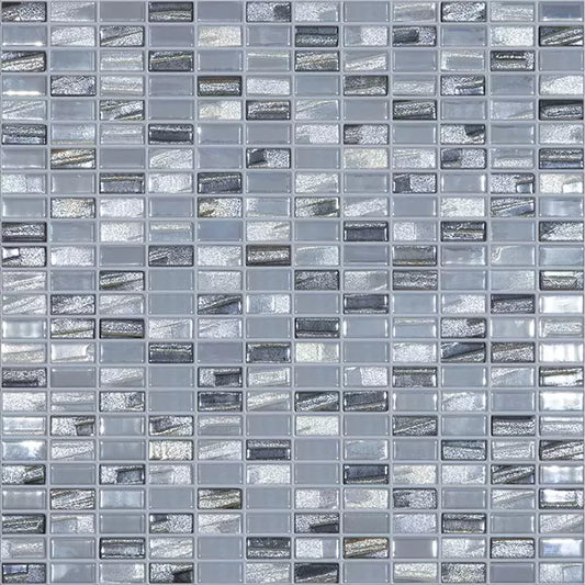 MODERN 1/2X1 BIJOU SILVER GLOSSY GLASS - MOSAIC TILE