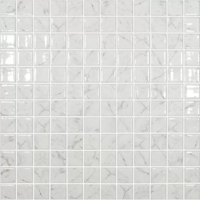 MODERN 1X1  CARRARA GREY BR GLOSSY GLASS - MOSAIC TILE