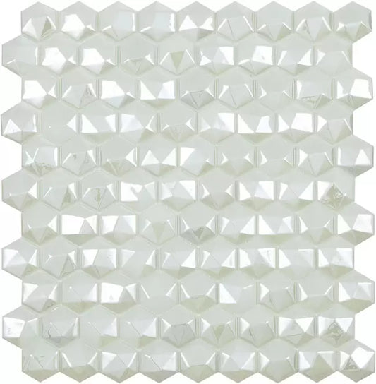 MODERN H35 H35350MD DIAMOND WHITE 350 HEXAGON 3-D GLOSSY GLASS - MOSAIC TILE