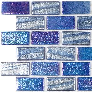 MODERN FUSION DKBL 1X2 STAGGERED AQUA NAVY BLUE GLOSSY GLASS - 555 MOSAIC TILE