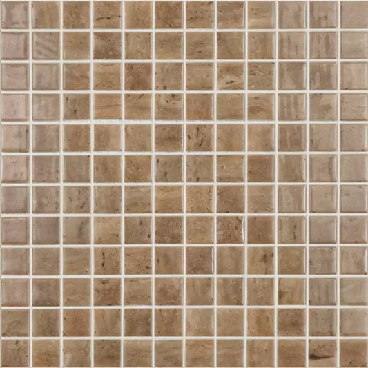 MODERN 1X1 EDNA MIX TRAVERTINO NOCE MT-BR MATTE GLOSSY GLASS - MOSAIC TILE