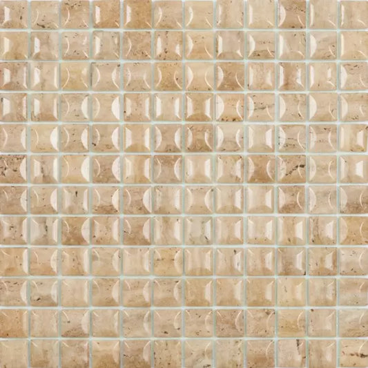 MODERN 1X1 EDNA TRAVERTINO BEIGE BR GLOSSY GLASS - MOSAIC TILE