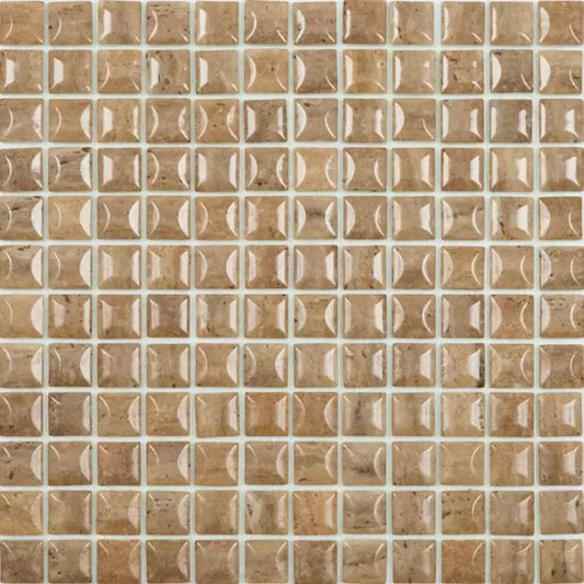 MODERN 1X1 EDNA TRAVERTYINO NOCE BR GLOSSY GLASS - MOSAIC TILE