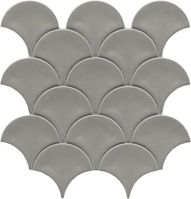 Classic 3X4 White Fan/Fish Scale Glossy Porcelain Mosaic Tile B2C-REWADO1011MFN - B2C TILE OUTLET