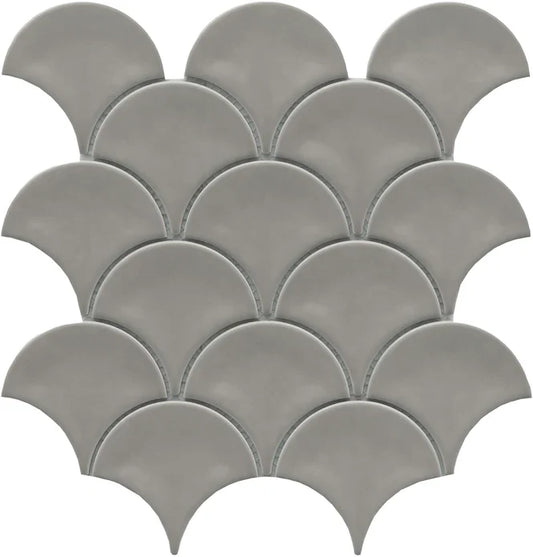 Classic 3X4 White Fan/Fish Scale Glossy Porcelain Mosaic Tile B2C-REWADO1011MFN - B2C TILE OUTLET