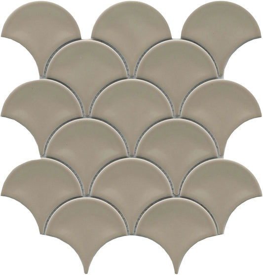 Classic 3X4 Gray Brown Fan/Fish Scale Glossy Porcelain Mosaic Tile B2C-REWATA1011MFN - B2C TILE OUTLET