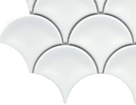 Classic 3X4 White Fan/Fish Scale Glossy Porcelain Mosaic Tile B2C-REWAWH1011MFN - B2C TILE OUTLET