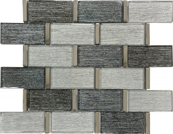 MODERN 2x4 METALLIC GRAY STAGGERED RECTANGLE POLISHED GLASS MOSIAC TILE - B2C TILE OUTLET