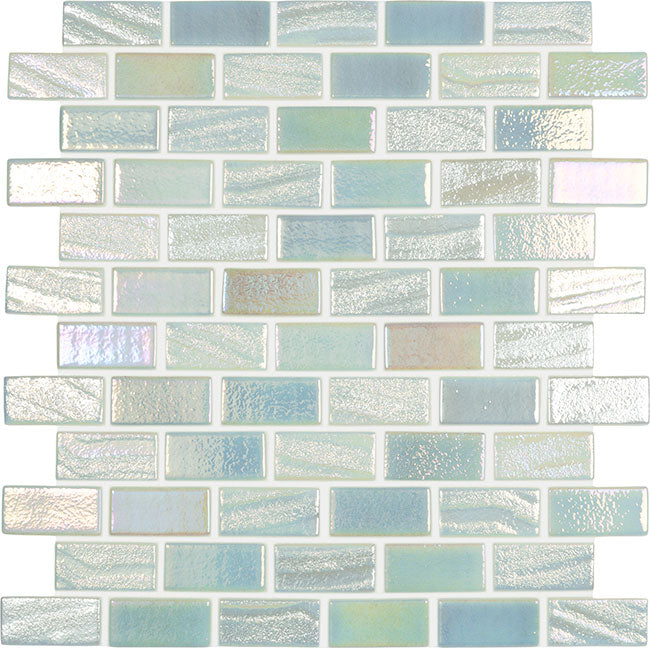 Modern 1X2 Rectangles Fusion White Iridescent Glossy Glass Mosaic Tile - B2C TILE OUTLET