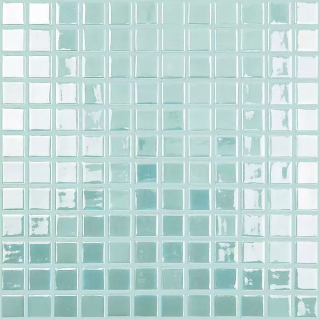 MODERN 1X1 SQUARES FOTOLUMI2 FIREGLASS#2 LIGHT BLUEGRN GLOSSY GLASS - 107 MOSAIC TILE