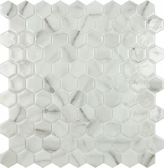 MODERN H35 CALA BR CALACATTA BRILLO HEXAGON GLOSSY GLASS - MOSAIC TILE