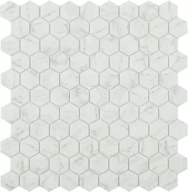 MODERN H35 CAR GRY BR CARRARA GREY BRILLO HEXAGON GLOSSY GLASS - MOSAIC TILE