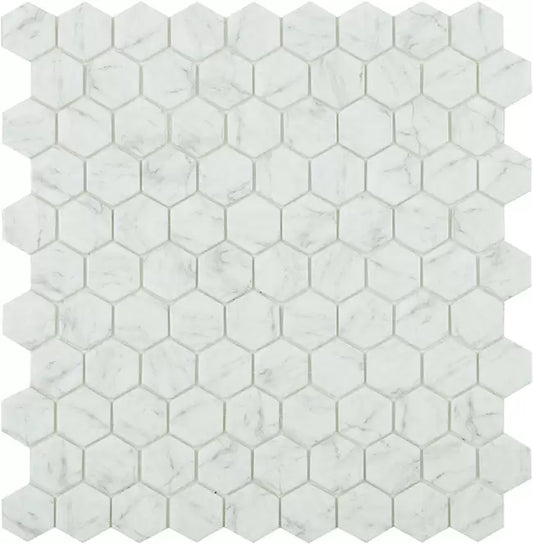 MODERN H35 CAR GRY BR CARRARA GREY BRILLO HEXAGON GLOSSY GLASS - MOSAIC TILE