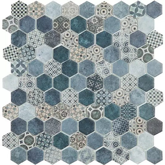 MODERN H35DECOMIXBL DECOR TERRE MIX BLUE HEXAGON GLOSSY GLASS - MOSAIC TILE