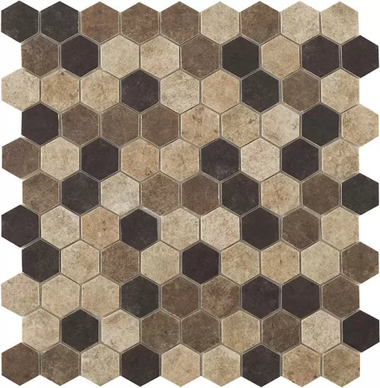 MODERN H35TERREBEIGE TERRA BIEGE HEXAGON GLOSSY GLASS - MOSAIC TILE