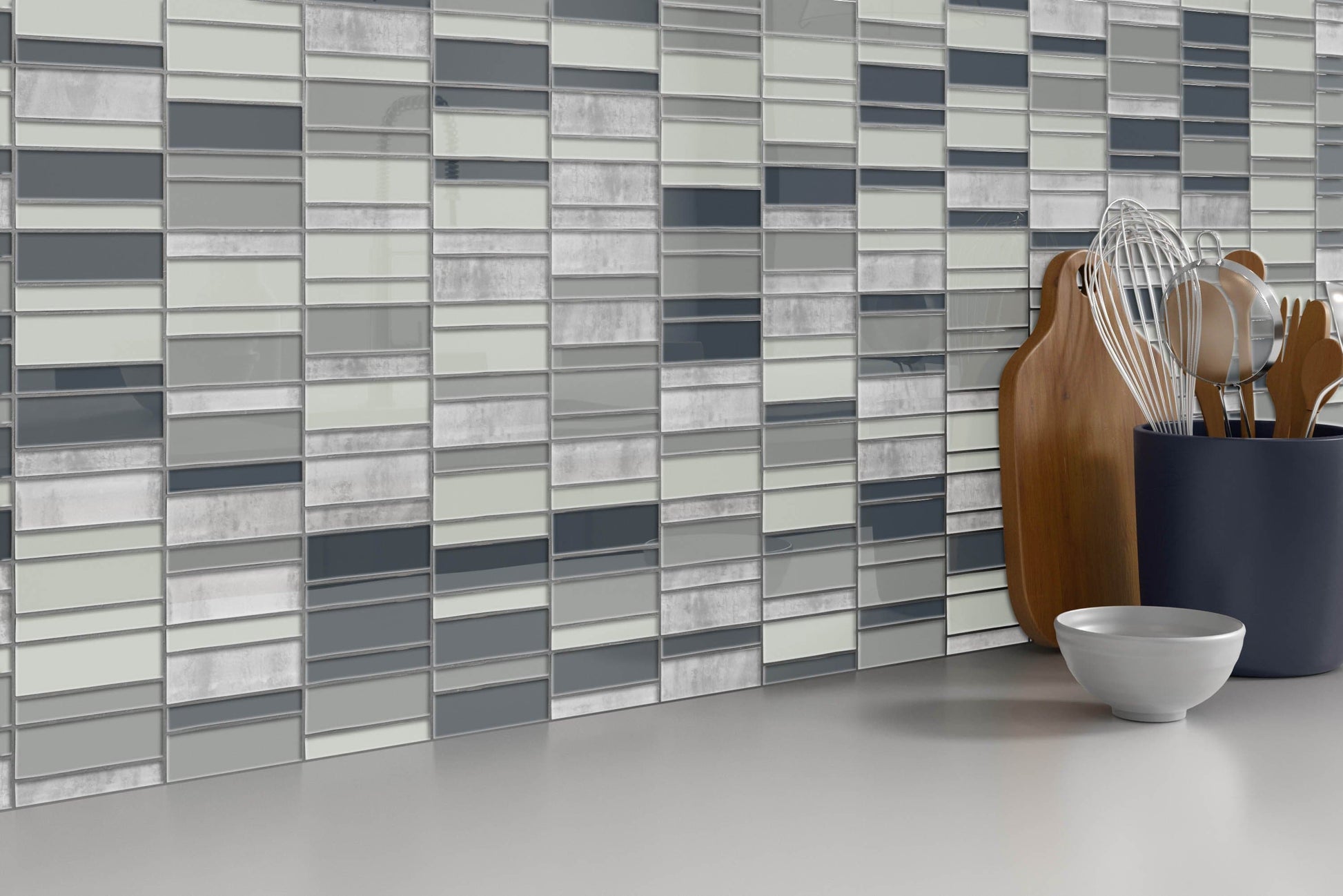Modern Cream Black Gray Linear Stacked Glass Mosaic Tile B2C-LAVIGR1212MO - B2C TILE OUTLET