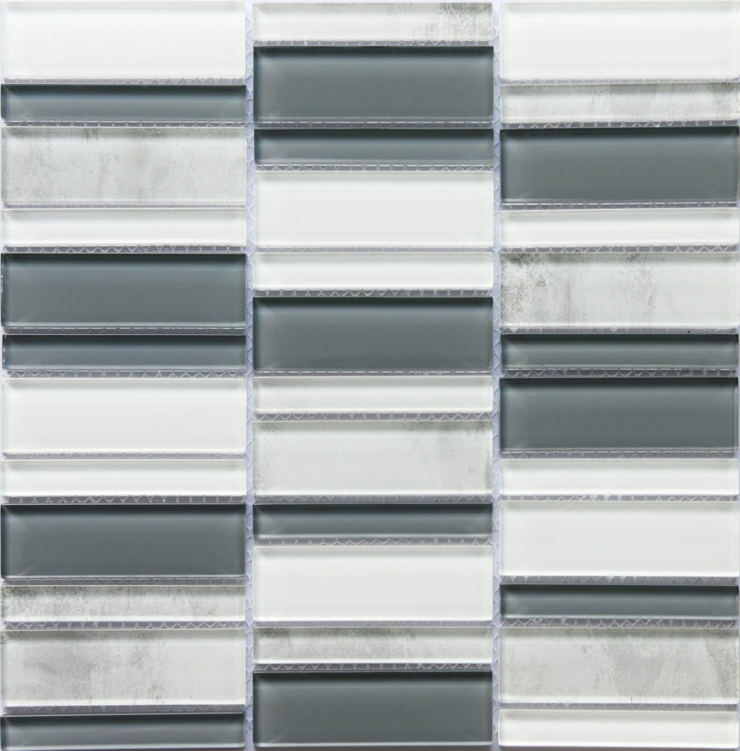 Modern White Silver Gray Linear Stacked Glass Mosaic Tile B2C-LAVISI1212MO - B2C TILE OUTLET