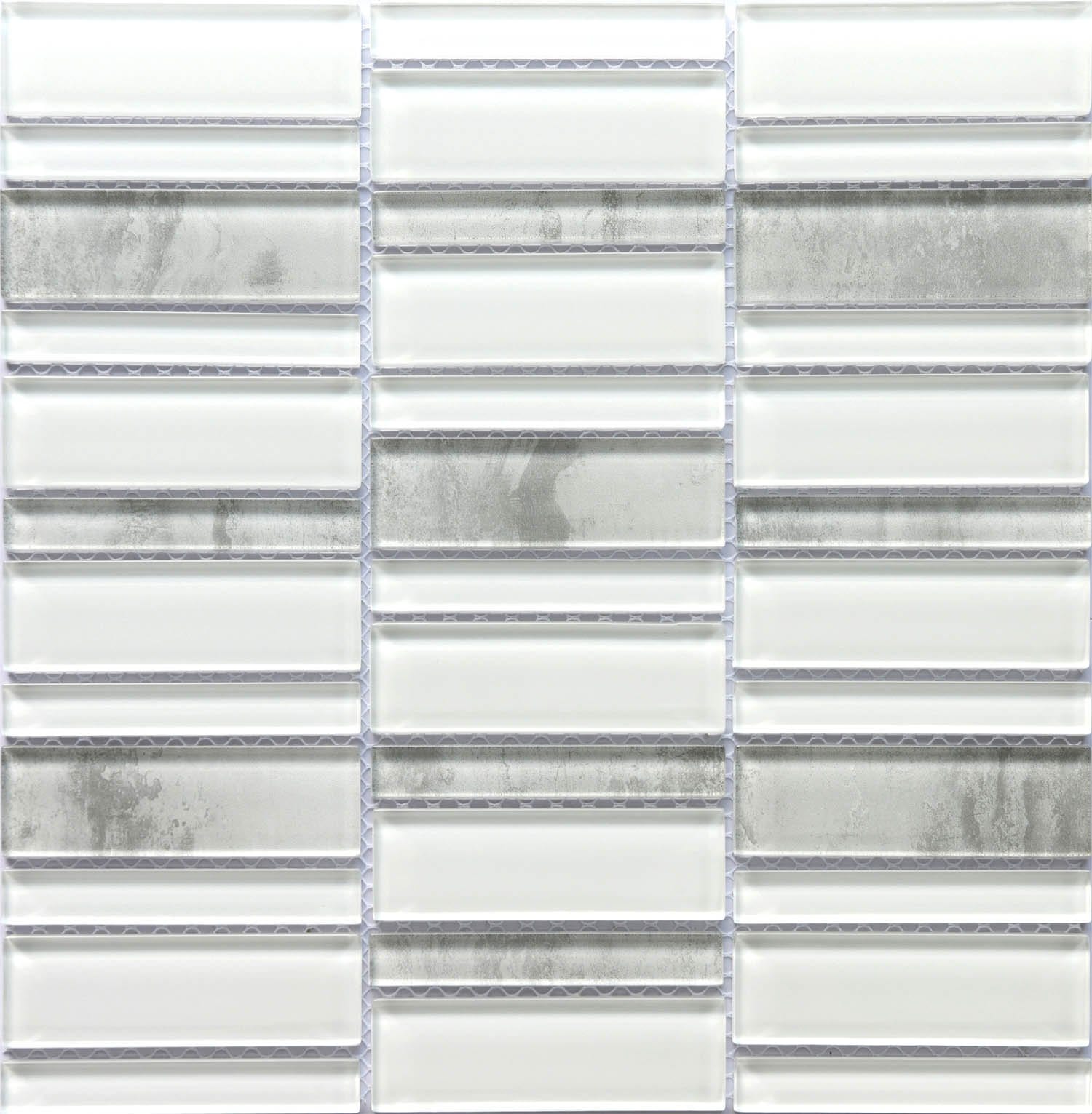 Modern White Gray Linear Stacked Glass Mosaic Tile B2C-LAVIWH1212MO - B2C TILE OUTLET