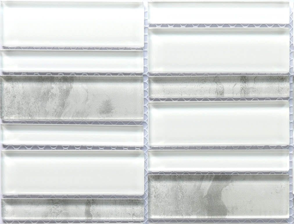 Modern White Gray Linear Stacked Glass Mosaic Tile B2C-LAVIWH1212MO - B2C TILE OUTLET