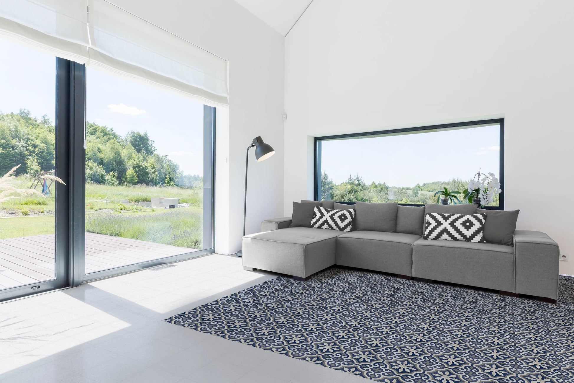 Modern 9X9 Blue Beige Gray Design Porcelain Mosaic Tile B2C-DESIOU0909 - B2C TILE OUTLET