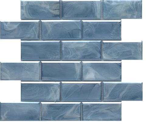 Modern 2X4 Blue Beveled Subway Satin Glass Mosaic Tile B2C-SPLABL1212MBV - B2C TILE OUTLET