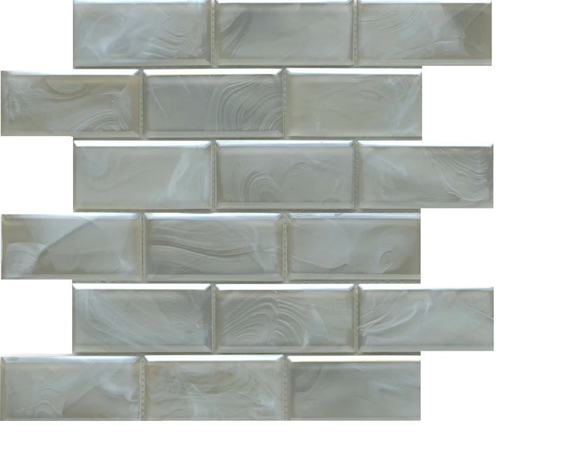 Modern 2X4 Silver Beveled Subway Satin Glass Mosaic Tile B2C-SPLASI1212MBV - B2C TILE OUTLET