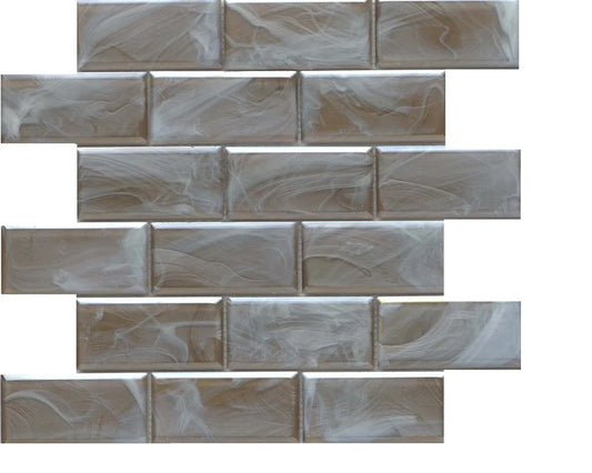 Modern 2X4 Tan Beveled Subway Satin Glass Mosaic Tile B2C-SPLATN1212MBV - B2C TILE OUTLET