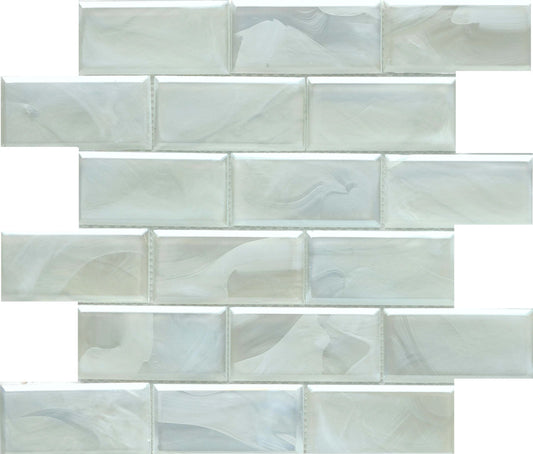 Modern 2X4 White Beveled Subway Satin Glass Mosaic Tile B2C-SPLAWH1212MBV - B2C TILE OUTLET