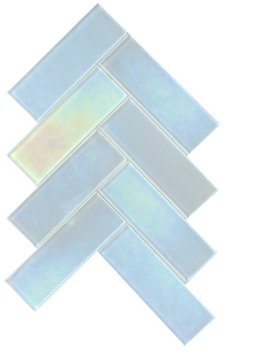 Modern 2X4 Aqua Blue Herringbone Iridescent Glass Mosaic Tile B2C-IRISAU1011MO - B2C TILE OUTLET