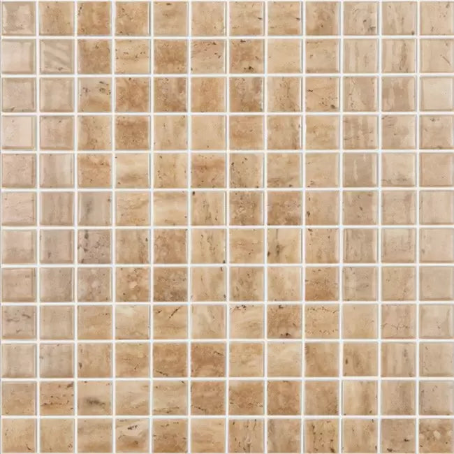 MODERN 1X1 TRAVERTINO BEIGE BR GLOSSY GLASS - MOSAIC TILE